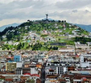 The Panecillo and the historic center of Quito from the Basilica