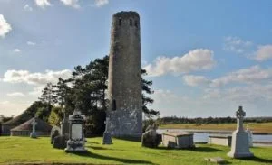 Bell tower in Clonmacnoise in Ireland