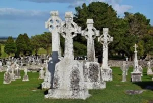 Celtic crosses in Clonmacnoise in Ireland