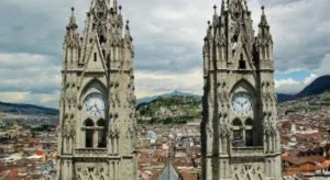 Panoramic views of Quito from the National Basilica in Ecuador