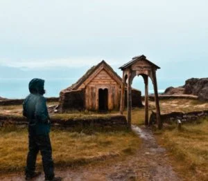 Replica of the first Christian church of America in Qassiarsuk in Greenland