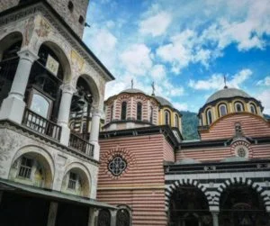 Tower and church of Rila monastery in Bulgaria