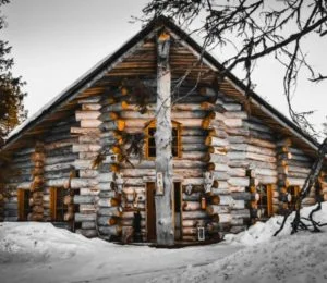 Traditional wooden hut in Lapland Finland