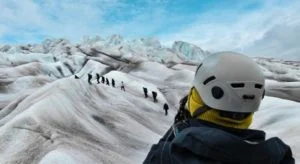 Trekking through the Qalerallit Glacier in Greenland