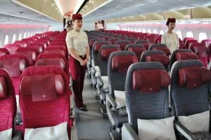 Interior of a Qatar Airways plane